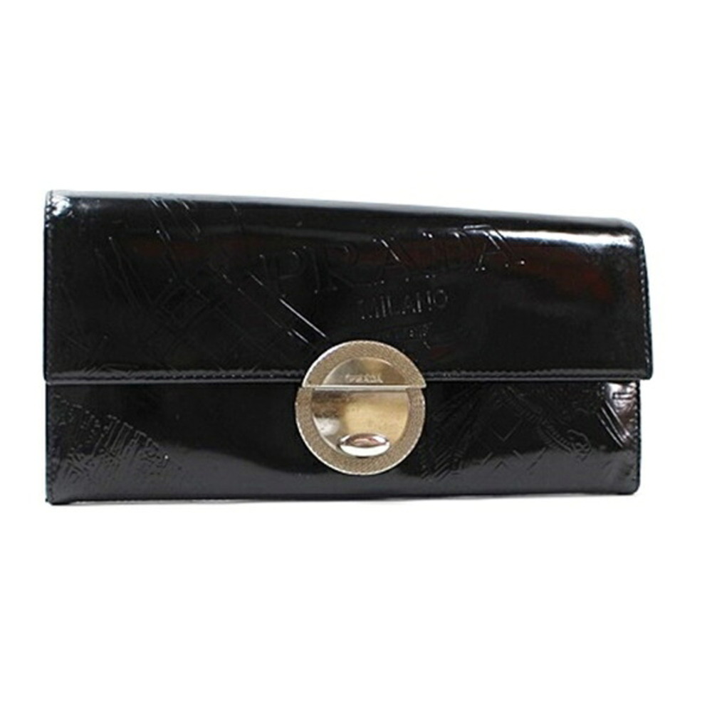 Prada Long Wallet, Embossed Leather, Black, PRADA, Women's